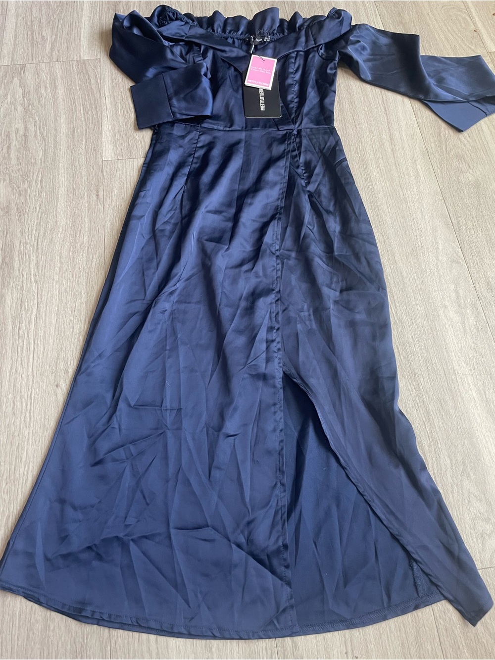 PrettyLittleThing Navy Off-Shoulder Maxi Dress